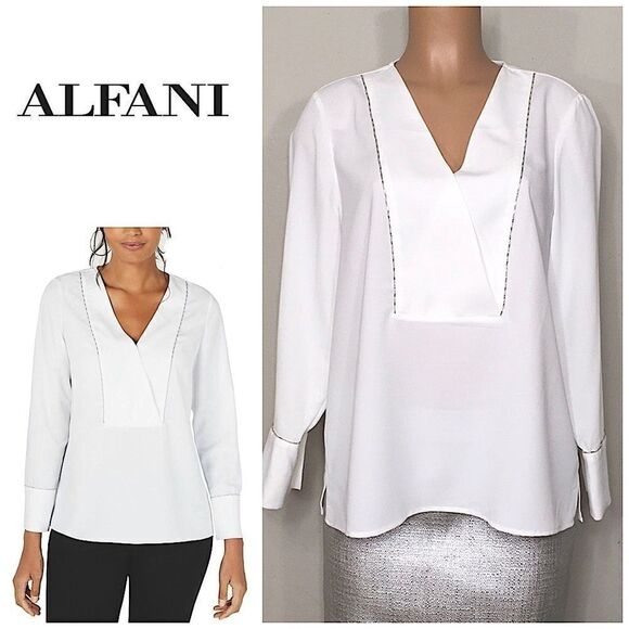 Alfani white long sleeve beaded top. - Picture 1 of 10
